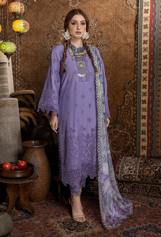 (Lavender) Chikenkari Lawn Ready to Wear 3 Pc Dress-Adan's Libas