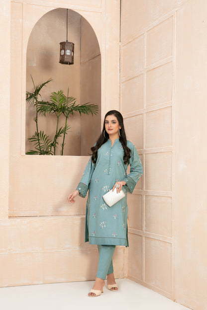 D-9052 2 Pc Embroidered Cotton Outfit - tawakkal