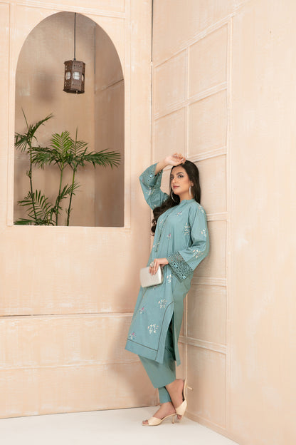 D-9052 2 Pc Embroidered Cotton Outfit - tawakkal