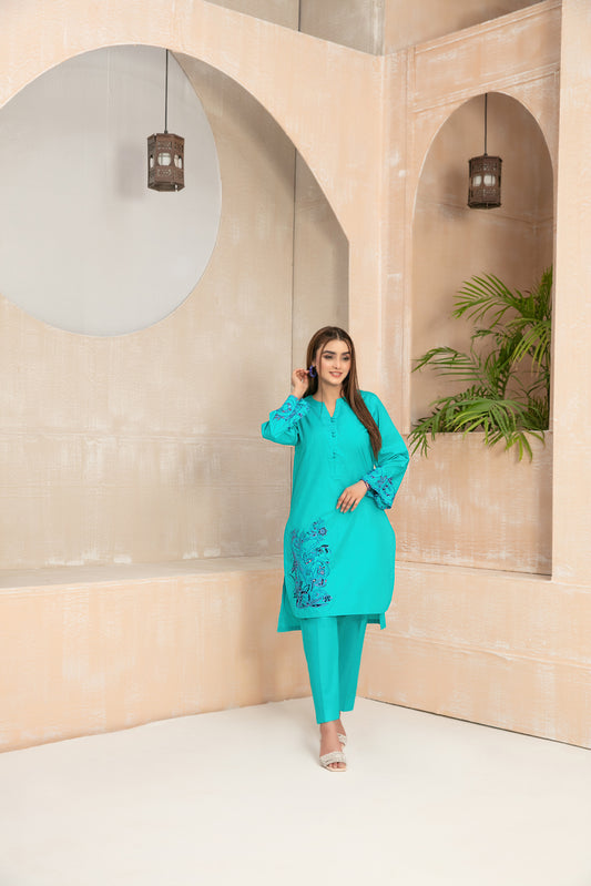 D-9046 2 Pc Embroidered Cotton Outfit - tawakkal