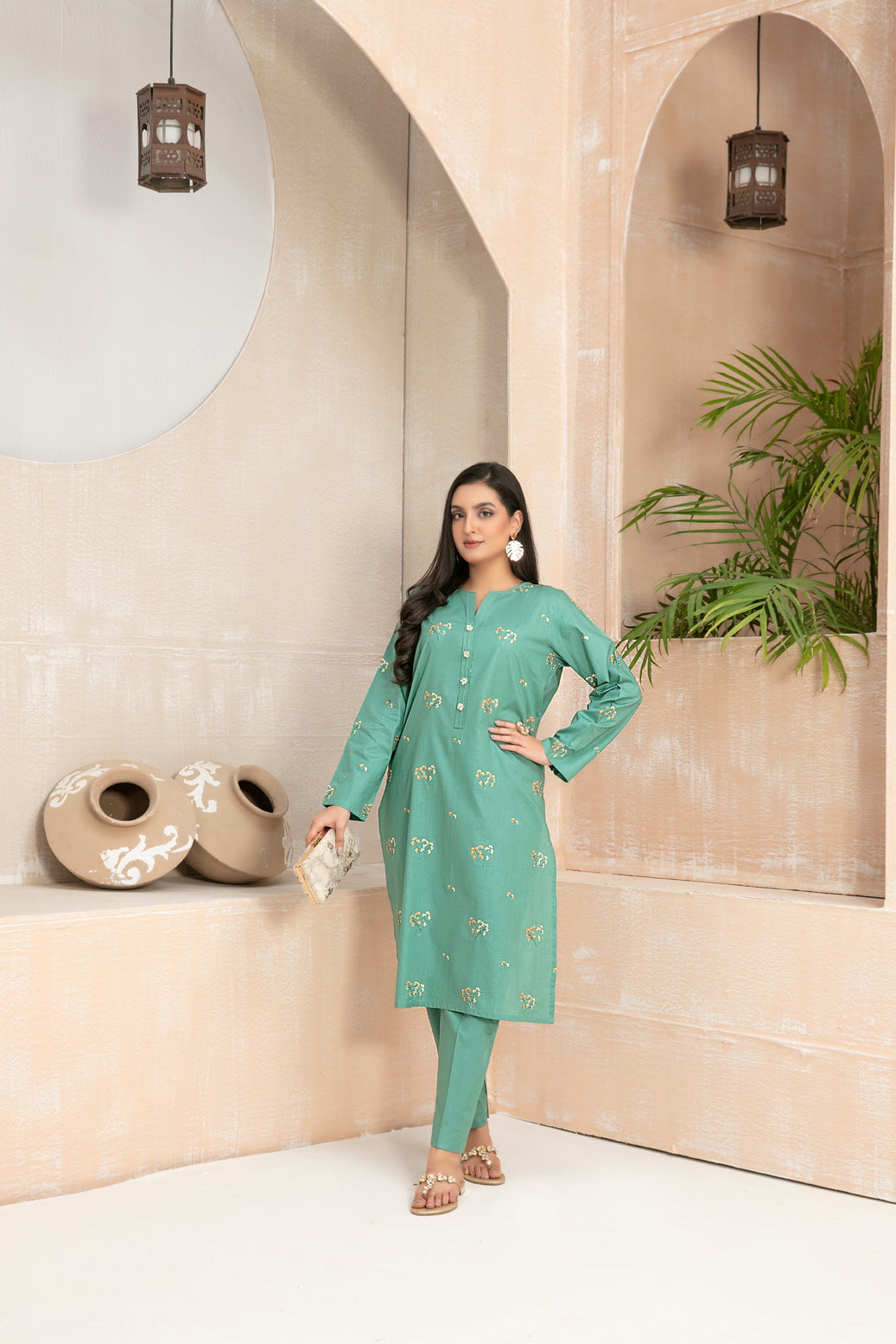 D-9050 2 Pc Embroidered Cotton Outfit - tawakkal