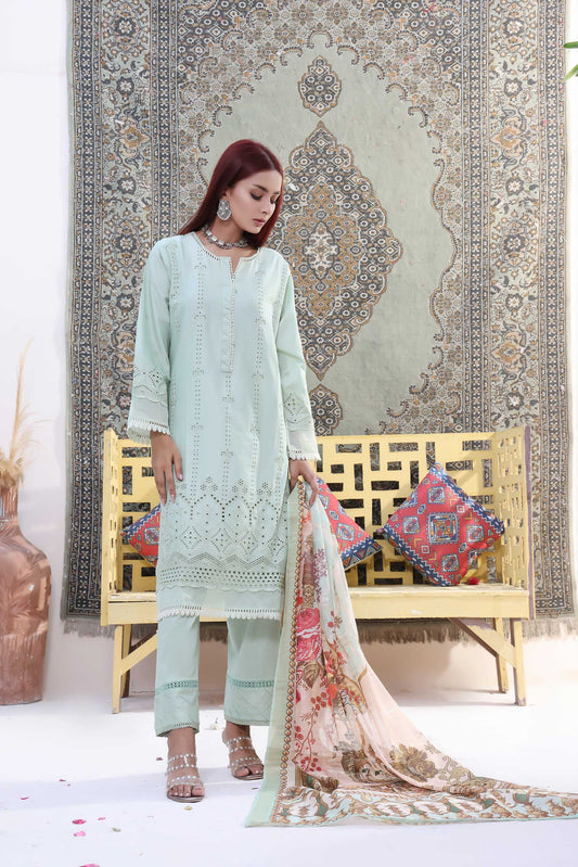 3 Piece Stitched Embroidered Chickenkari Lawn-ZAINAB FAZLANI