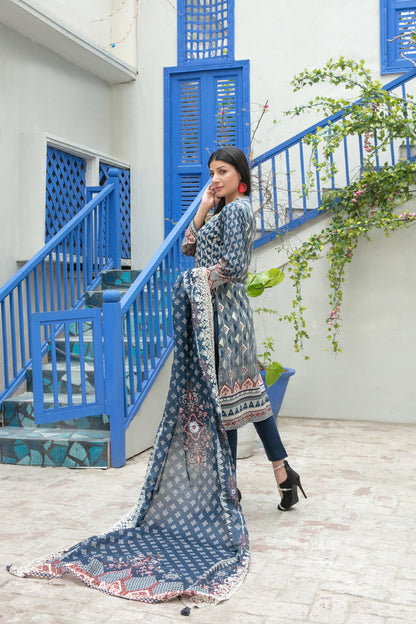 3 Piece Embroidered Digital Printed Lawn Dress-Tawakkal