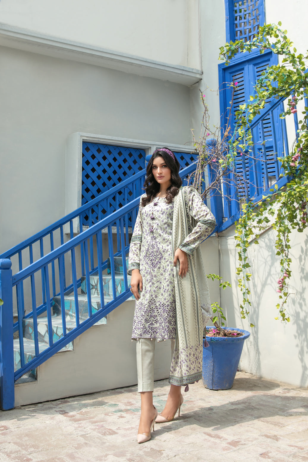 3 Piece Embroidered Digital Printed Lawn Dress-Tawakkal