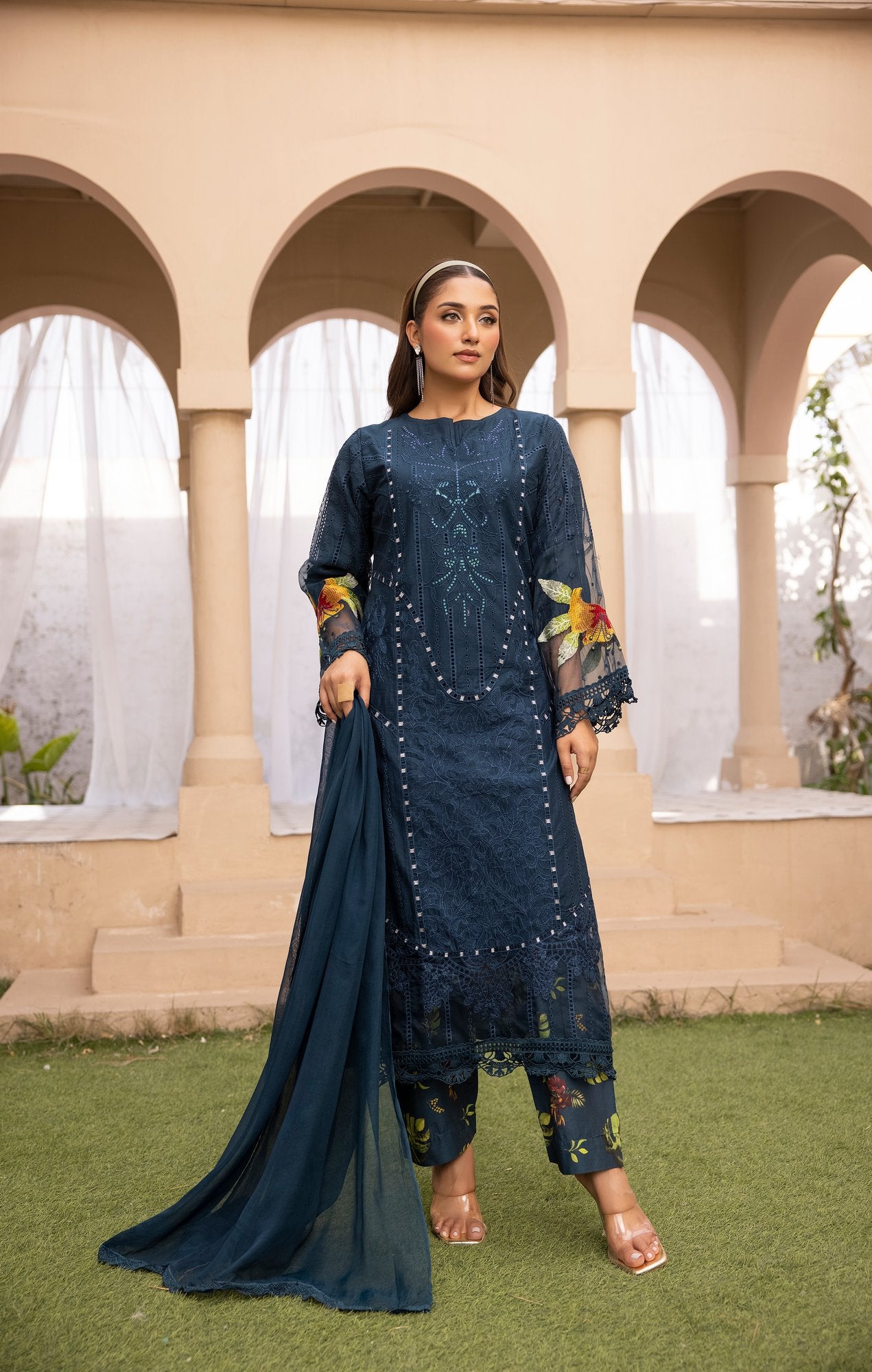 Blue 3 Pc Embroidered Lawn Collection- Simrans