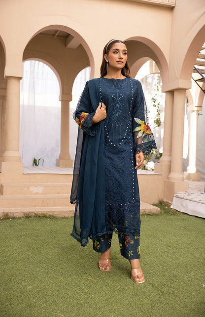 Blue 3 Pc Embroidered Lawn Collection- Simrans