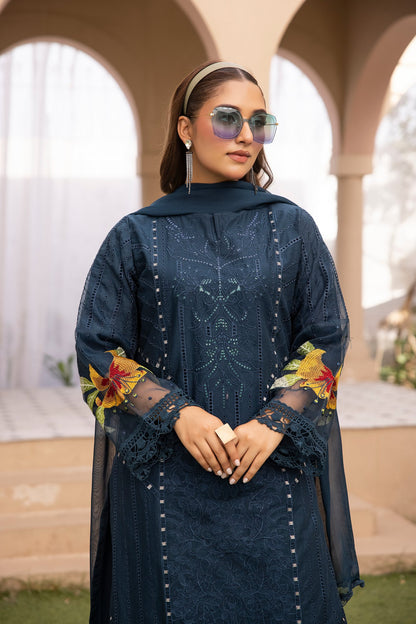 Blue 3 Pc Embroidered Lawn Collection- Simrans