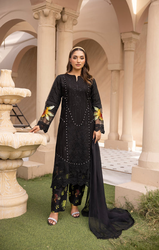 Black 3 Pc Embroidered Lawn Collection- Simrans