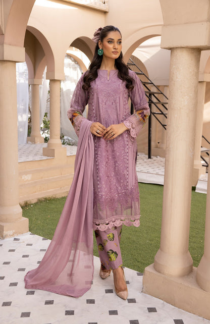 Mauve 3 Pc Embroidered Lawn Collection- Simrans