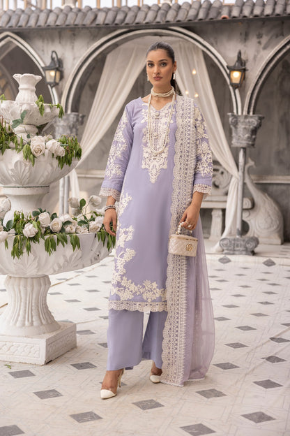 (Lilac) 3 piece embroidered cambric cotton dress-Simrans