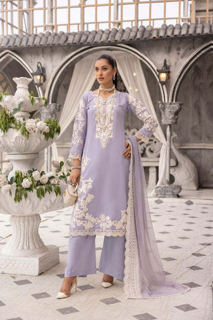 (Lilac) 3 piece embroidered cambric cotton dress-Simrans