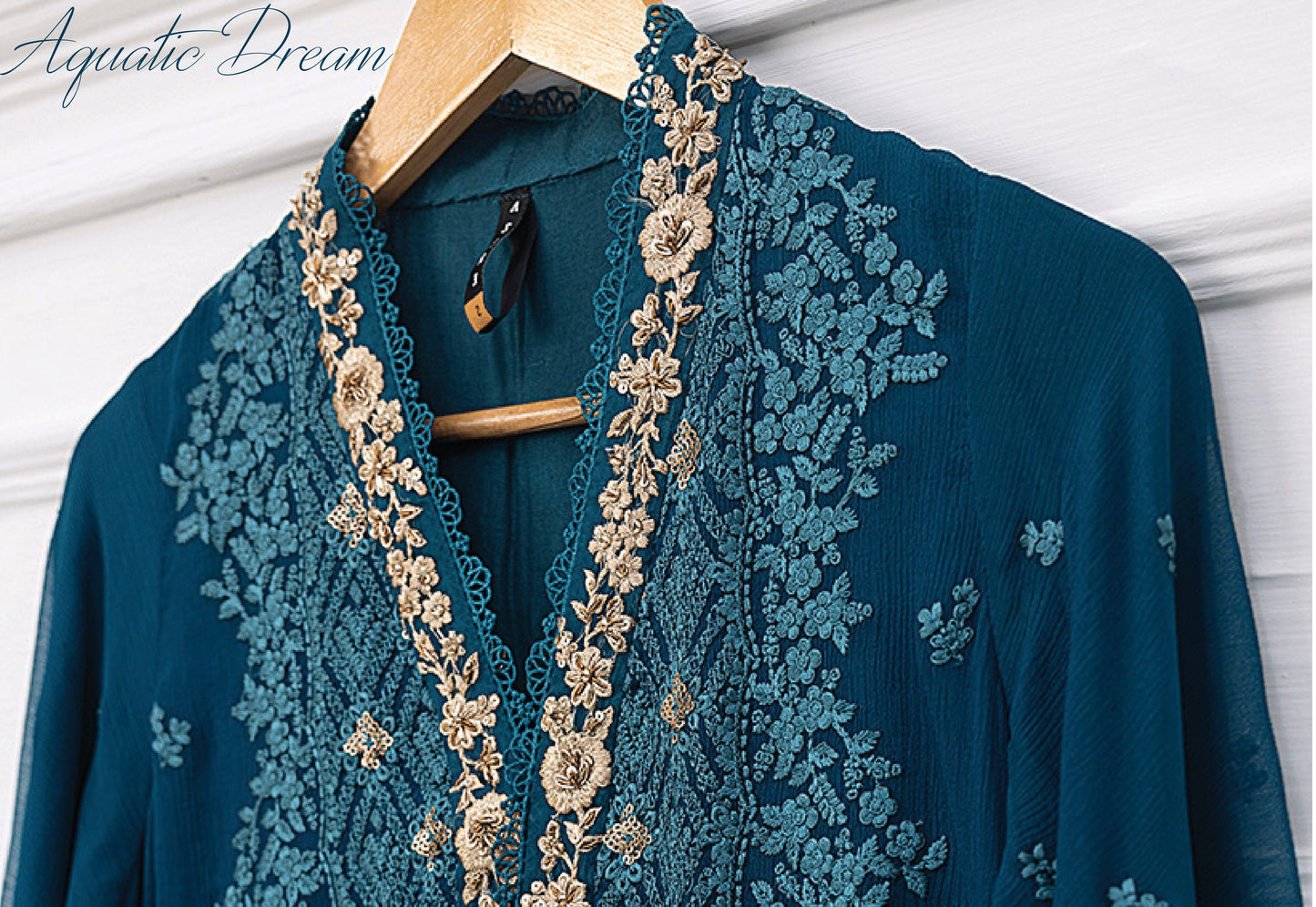 AZURE Blue 3 Pc Chiffon Embroidered Collection : Aquatic Dream