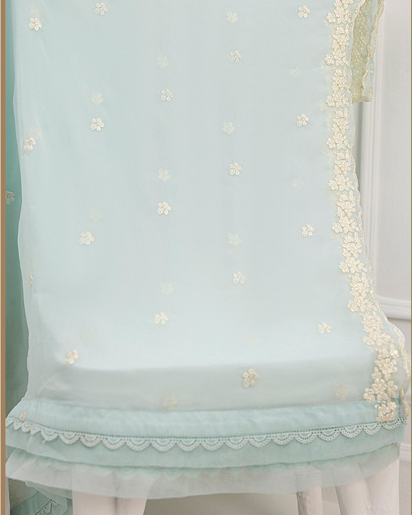 AZURE Light Teal 3 Pc Chiffon Embroidered Collection : Aqua Elegance