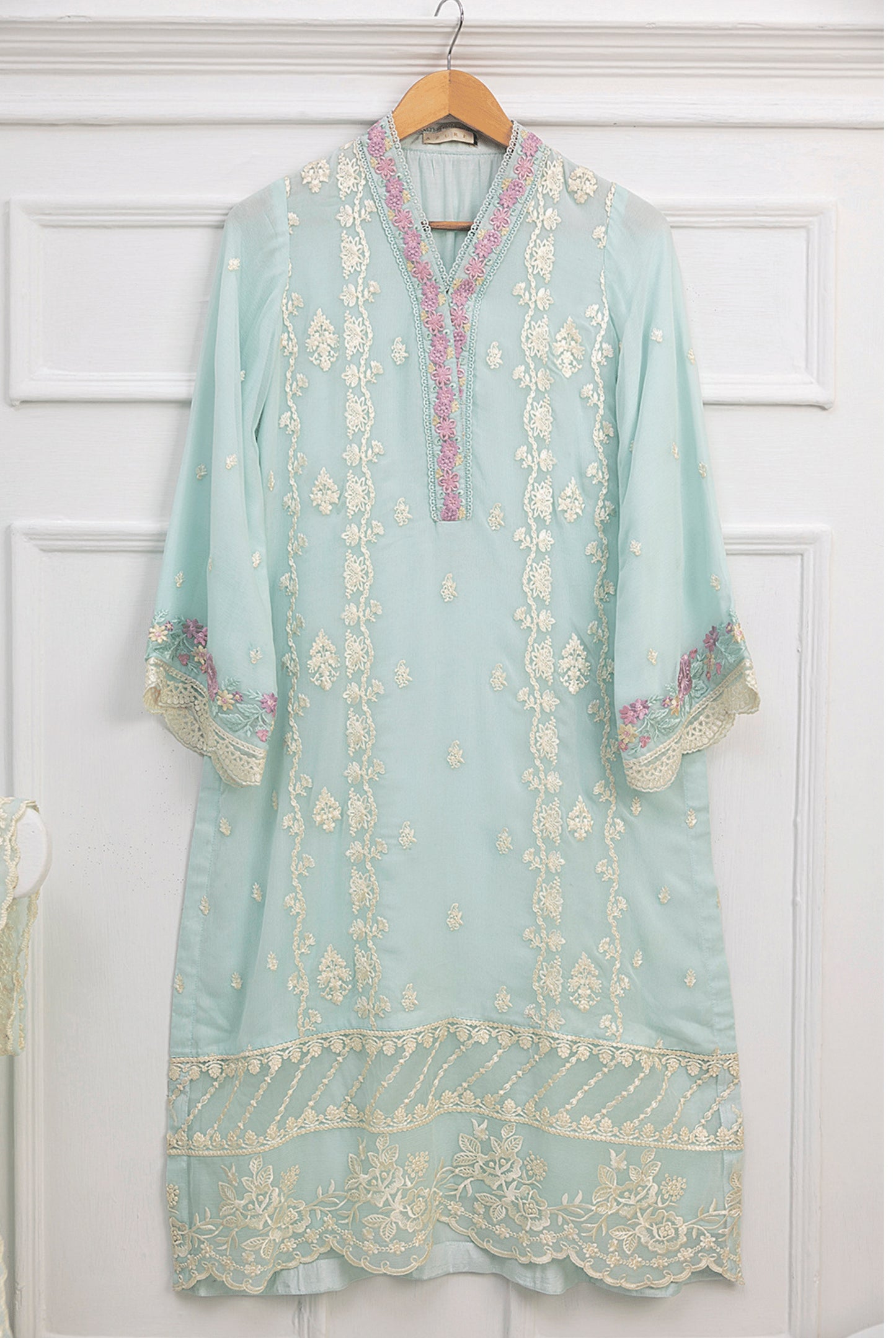 AZURE Light Teal 3 Pc Chiffon Embroidered Collection : Aqua Elegance