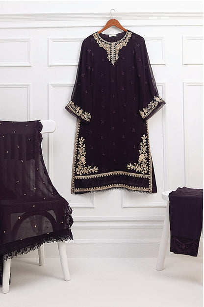 AZURE Purple 3 Pc Chiffon Embroidered Collection : Golden Eclipse