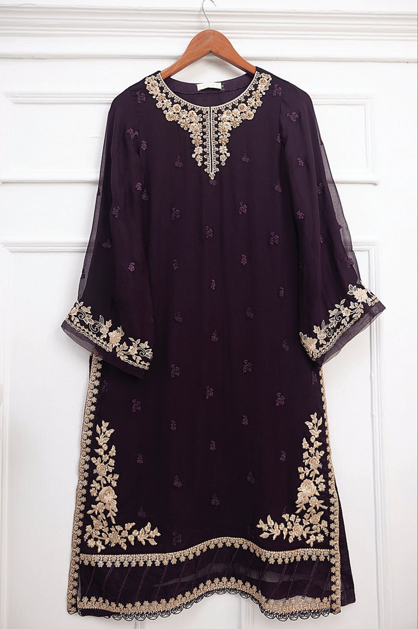 AZURE Purple 3 Pc Chiffon Embroidered Collection : Golden Eclipse