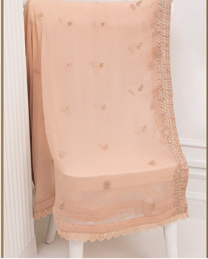 Azure Pale Peach 3 Pc Chiffon Embroidered Collection : Begonia