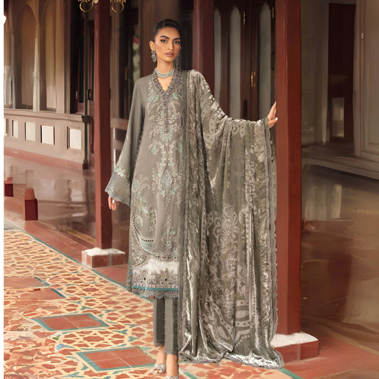 (Dark Grey) Embroidered Luxury Velvet Suit | 3 Pc | Winter Collection | MARIA.B