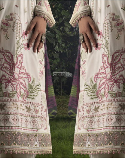 (Cream) Embroidered Linen 3 Pc Ready to Wear by Casuallite