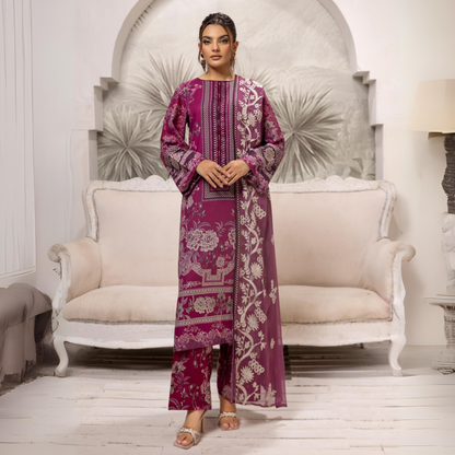 Magenta 3 Pc Digital Printed Embroidered Khaddar Collection | Winter Wear | SIMRANS