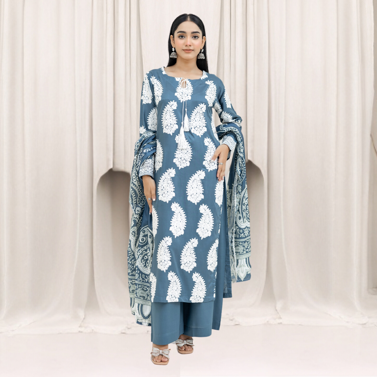 Winter Linen Embroidered Dress 3 Pc |Ready to Wear| Rangz | UMRGZ3800