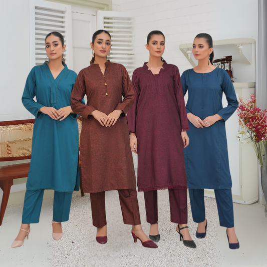 2 Plain Boski Linen Pakistani Co-Ords Set  | Ready to Wear | UMNAA