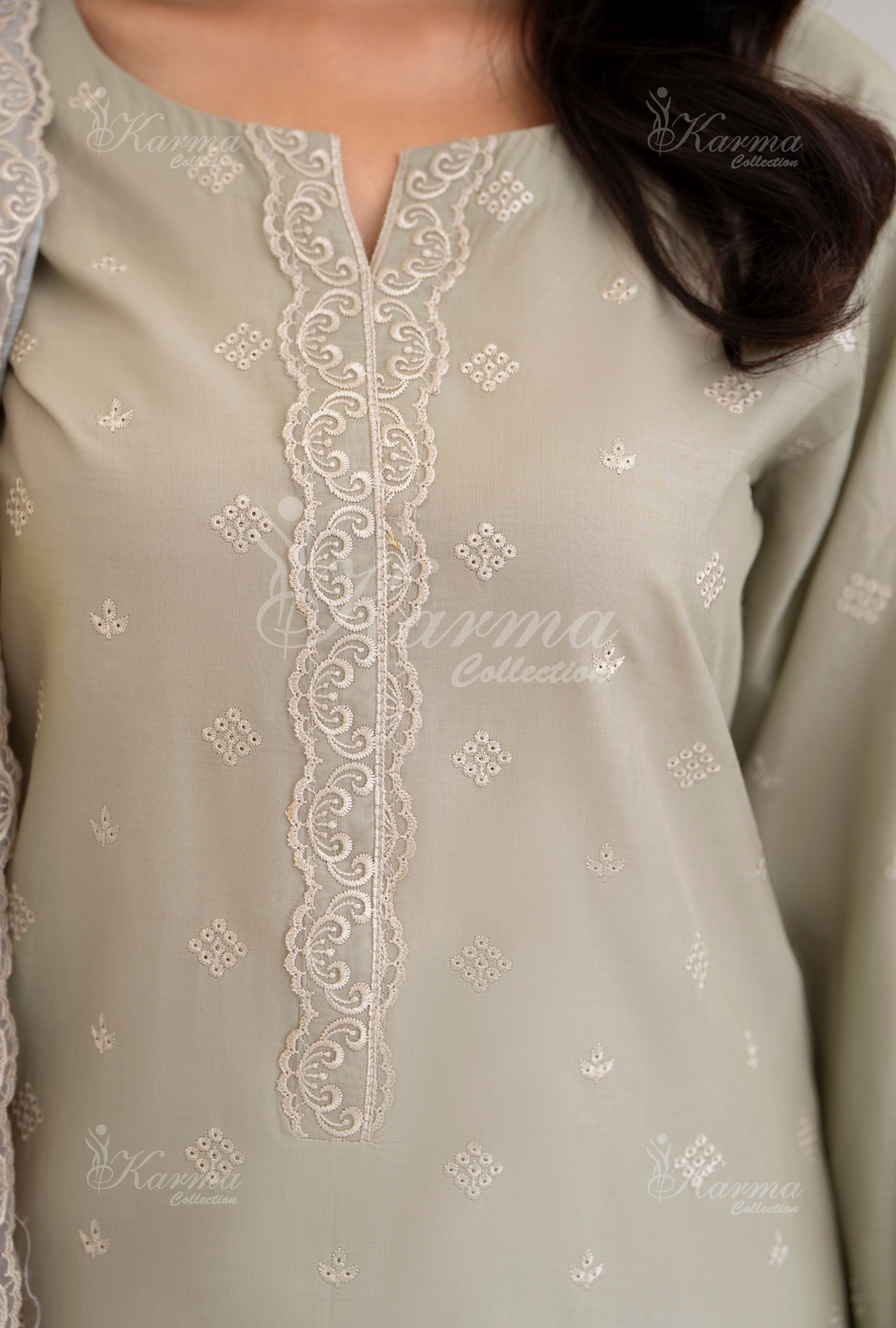 KC- 1387 | Beige | 3 Pc | Chikenkari Cotton Lawn | Karma Collection