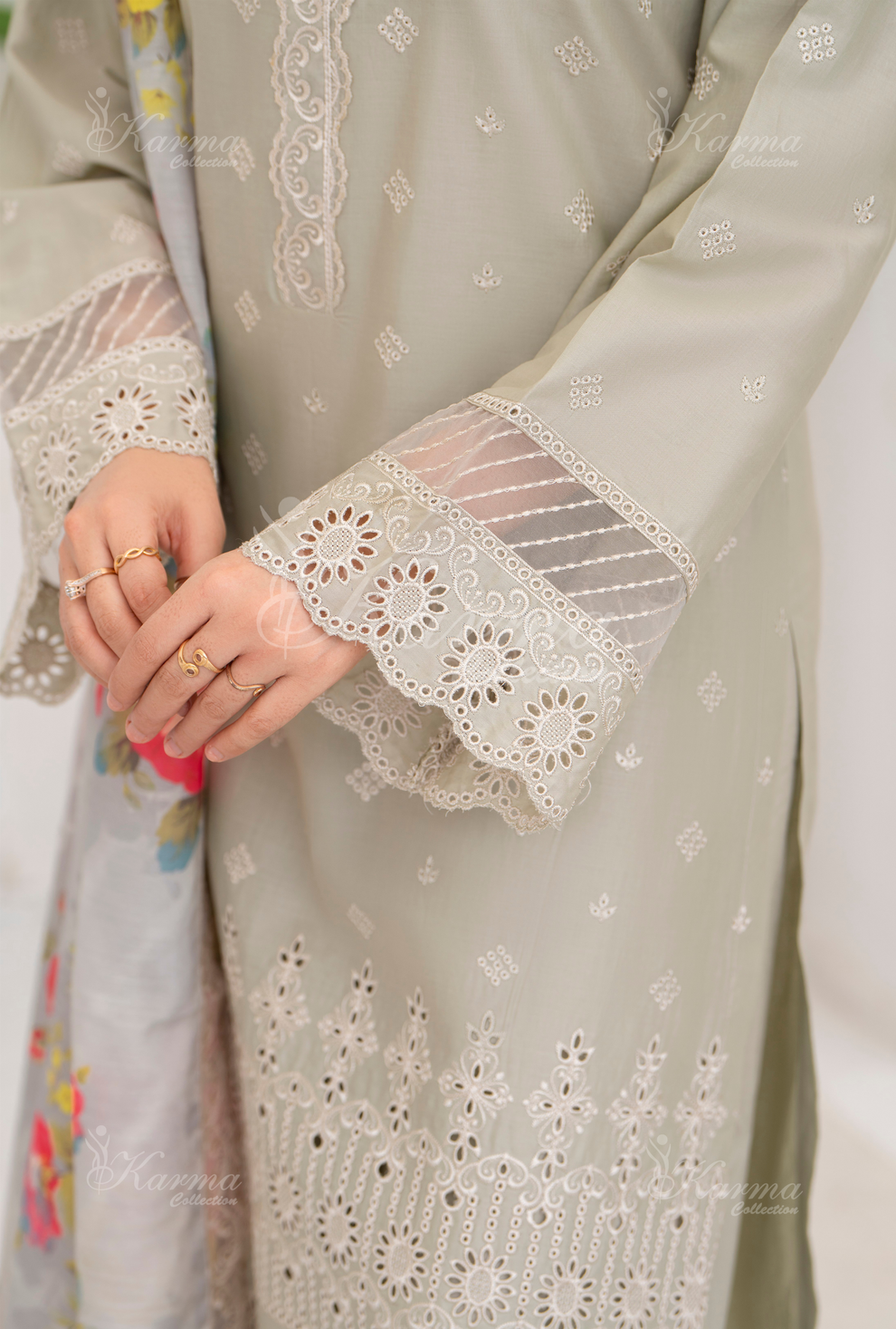 KC- 1387 | Beige | 3 Pc | Chikenkari Cotton Lawn | Karma Collection