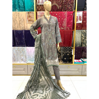 (Dark Grey) Embroidered Luxury Velvet Suit | 3 Pc | Winter Collection | MARIA.B