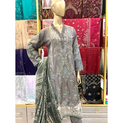 (Dark Grey) Embroidered Luxury Velvet Suit | 3 Pc | Winter Collection | MARIA.B