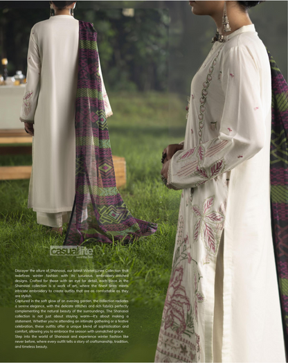 (Cream) Embroidered Linen 3 Pc Ready to Wear by Casuallite