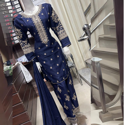 Embroidered Dhanak Dress with Pashmina Shawl | Ready to Wear Winter Collection