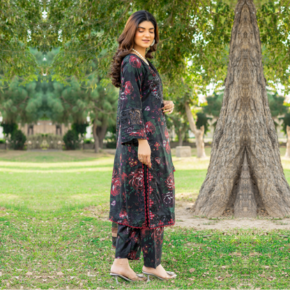 Winter Linen Printed Handwork Embroidered Dress 3 Pc |Ready to Wear| Rangz | UMRGZ3700