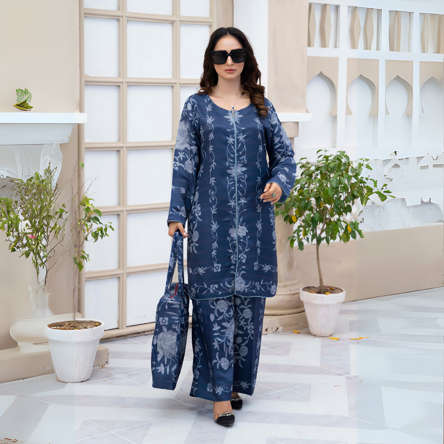 2 Printed Pakistani Co-Ords Set with Bag | Ready to Wear | Raniya.h | UMRAH0901