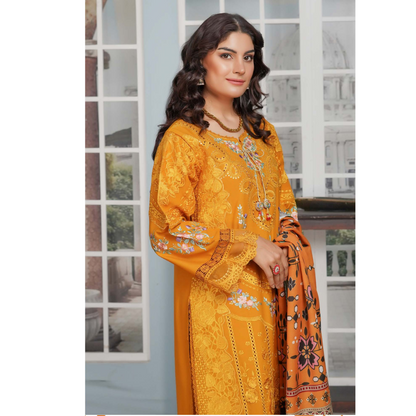 (TURMERIC) Heavy Embroidered Dhanak Ready to Wear Dress - MUNIRA