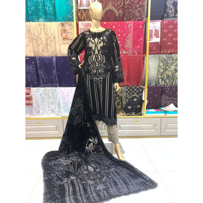 (Black & Beige) Embroidered Luxury Velvet | 3 Pc | Winter Collection | MARIA.B