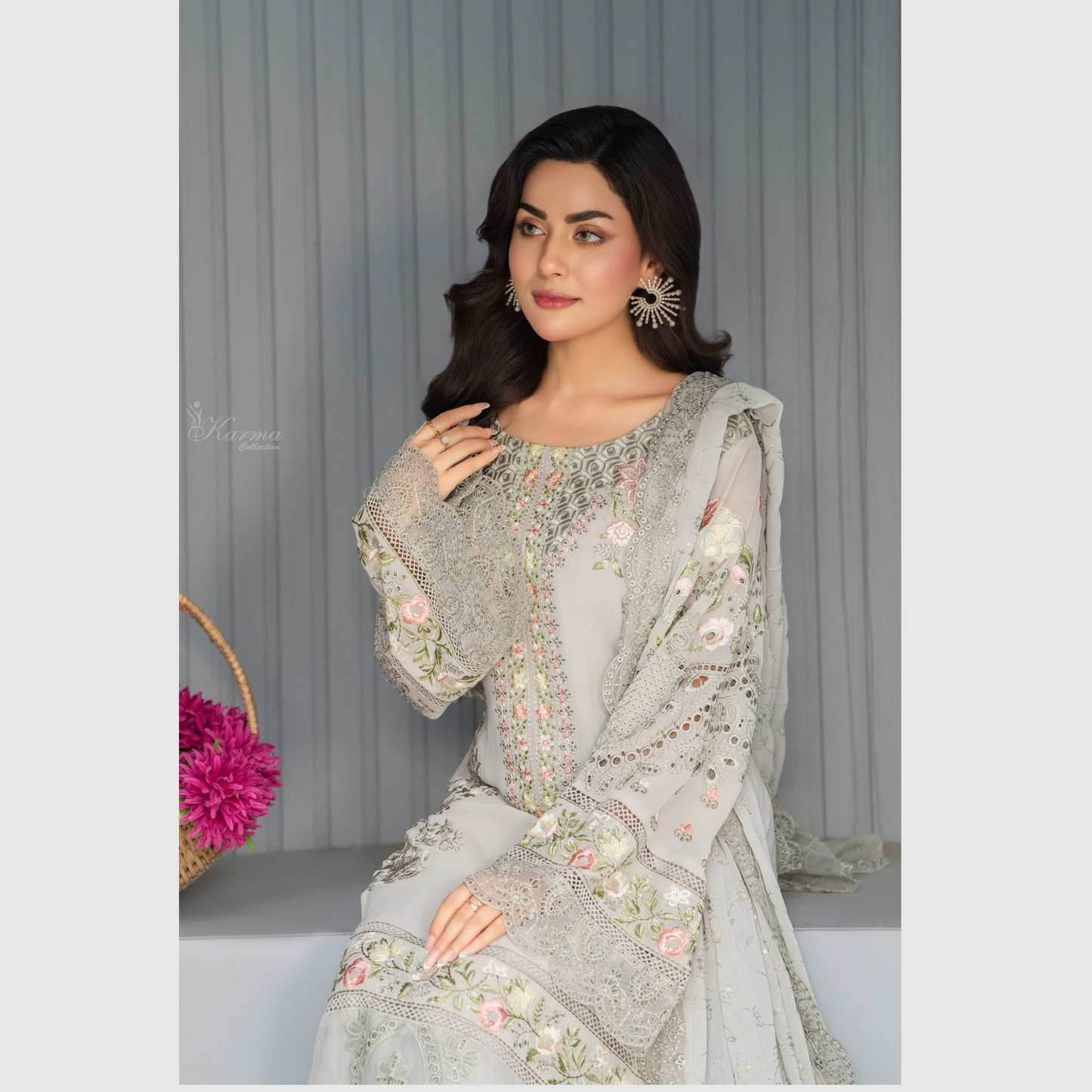 3 Piece Luxury Chiffon Ready to Wear Collection | karma Collection UMKC0905