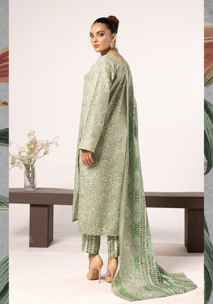 Thistle Green| Printed Linen Salwar Kameez & Dupatta | 3 Pc | Ready-to-wear | Simrans