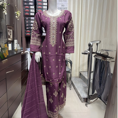 Embroidered Dhanak Dress with Pashmina Shawl | Ready to Wear Winter Collection