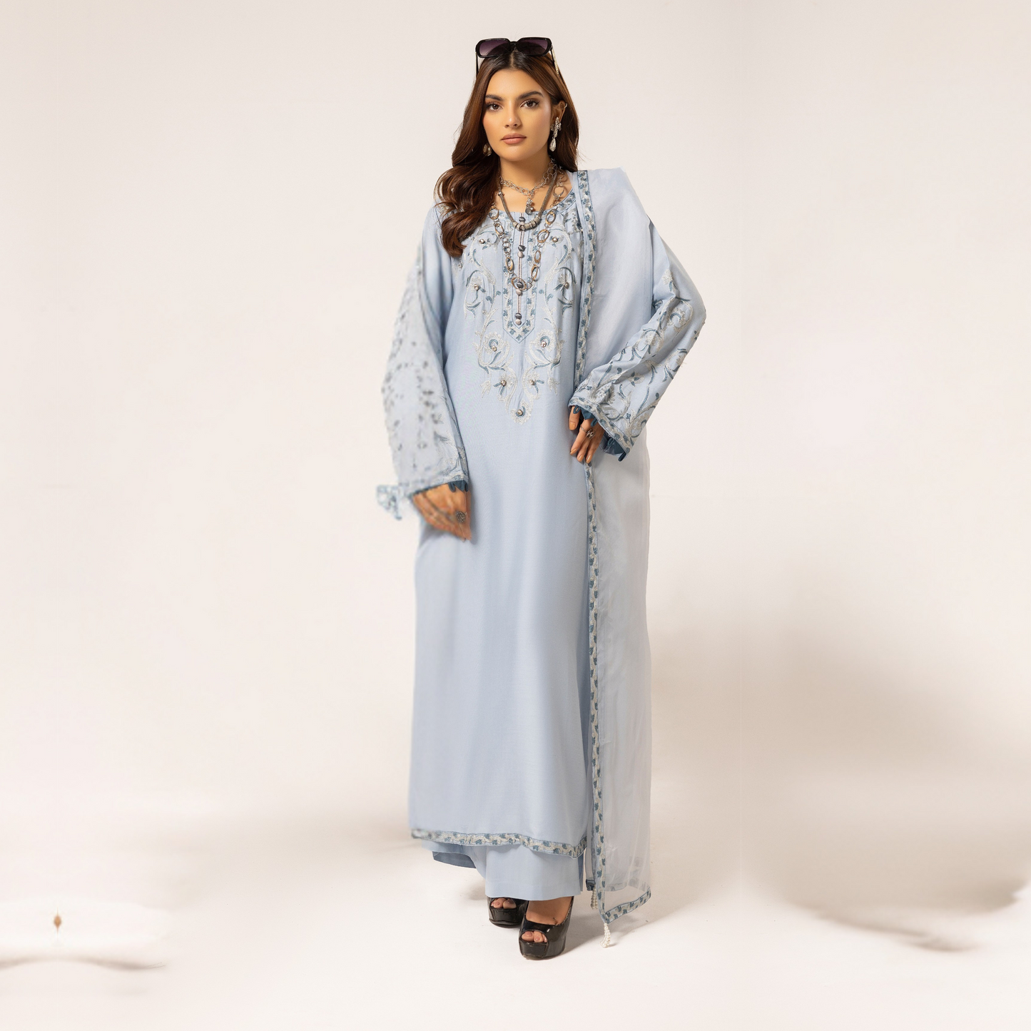 UMS-09 Floral Printed Embroidered Linen | 3 Pc | Ready-to-wear Dress - Simrans