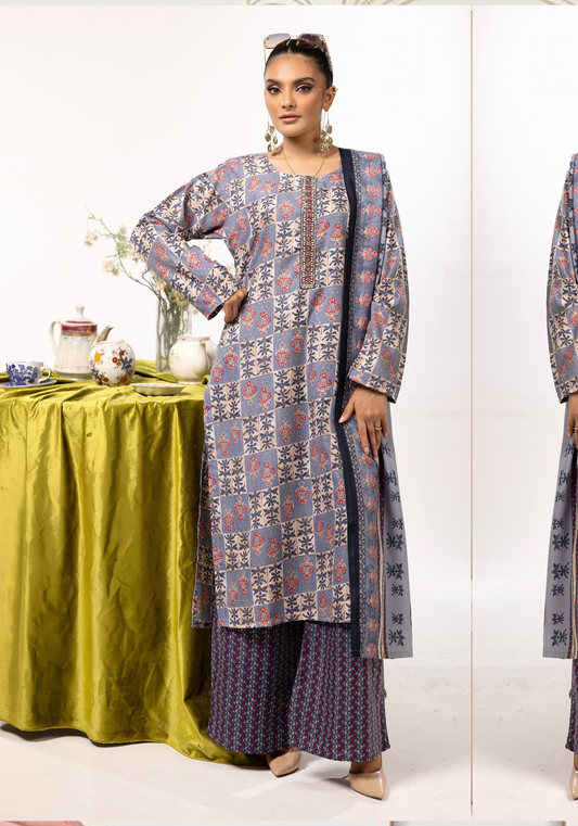 Wisteria Purple Printed Linen Salwar Kameez & Dupatta | 3 Pc | Ready-to-wear | Simrans