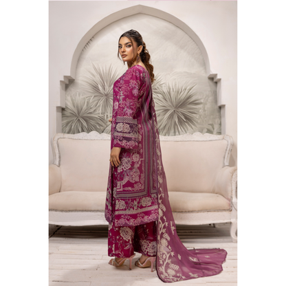 Magenta 3 Pc Digital Printed Embroidered Khaddar Collection | Winter Wear | SIMRANS