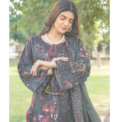 Winter Linen Printed Handwork Embroidered Dress 3 Pc |Ready to Wear| Rangz | UMRGZ3700