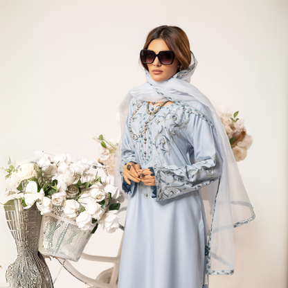 UMS-09 Floral Printed Embroidered Linen | 3 Pc | Ready-to-wear Dress - Simrans