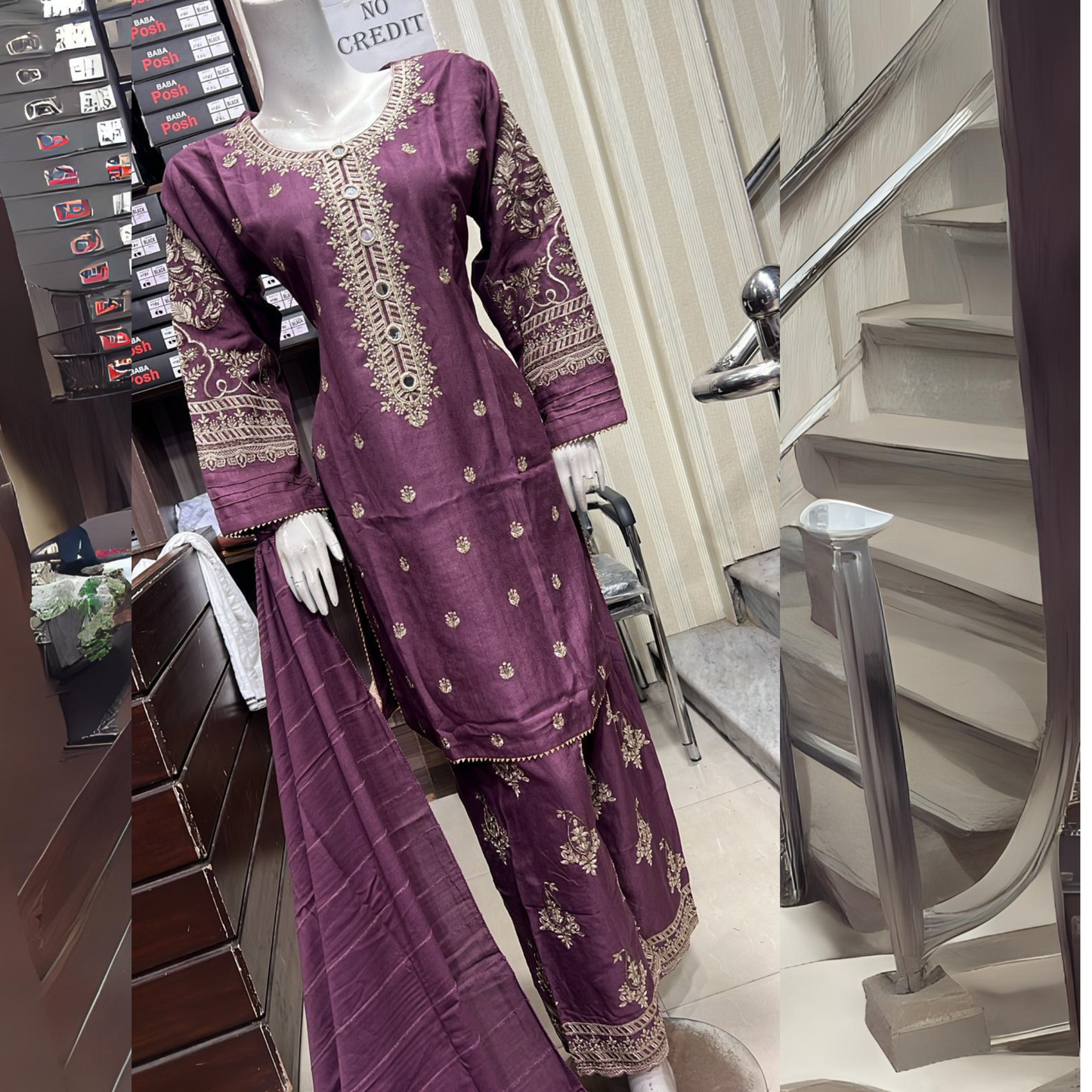 Embroidered Dhanak Dress with Pashmina Shawl | Ready to Wear Winter Collection