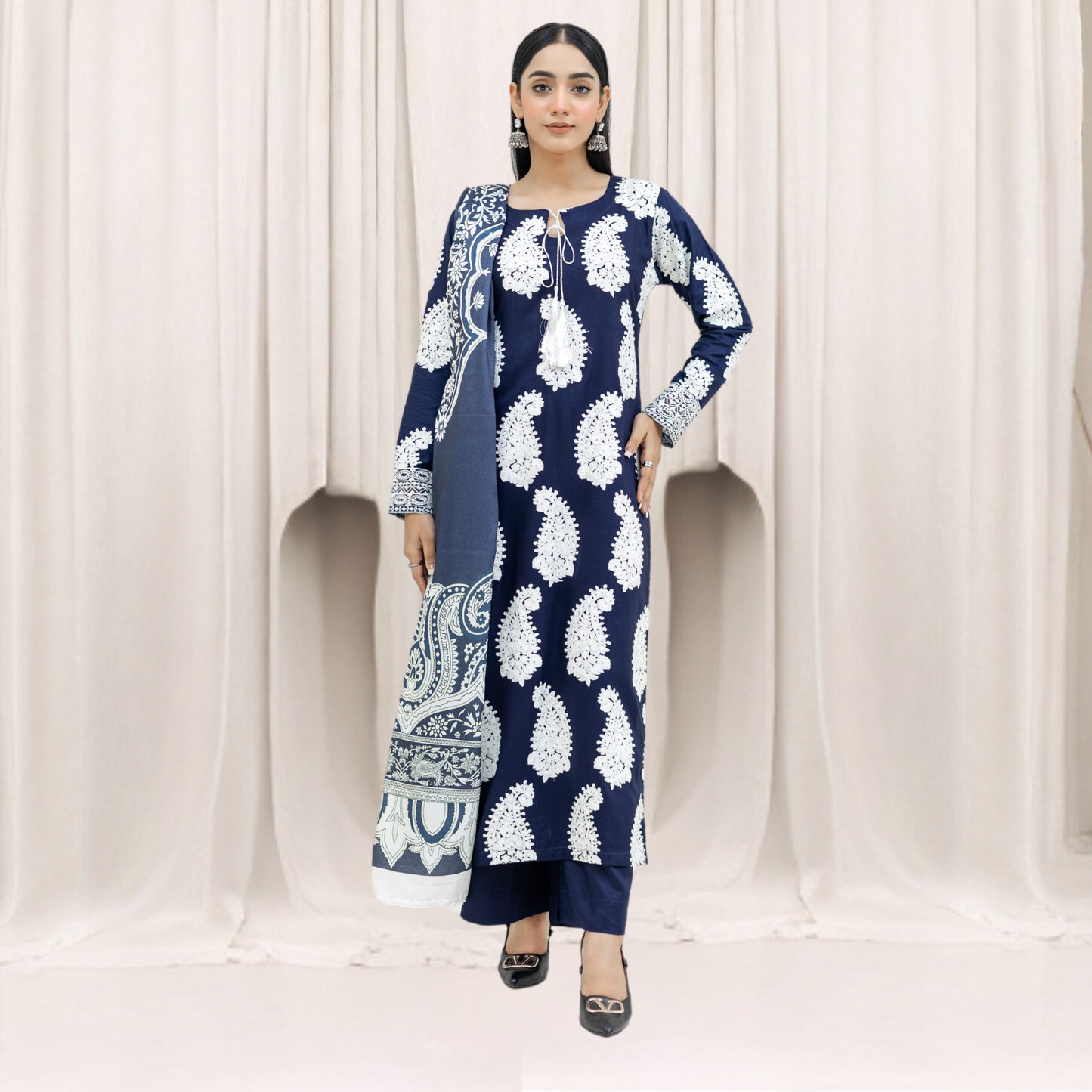 Winter Linen Embroidered Dress 3 Pc |Ready to Wear| Rangz | UMRGZ3800