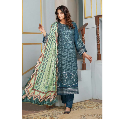 (TEAL BLUE) Heavy Embroidered Dhanak Ready to Wear Dress - MUNIRA