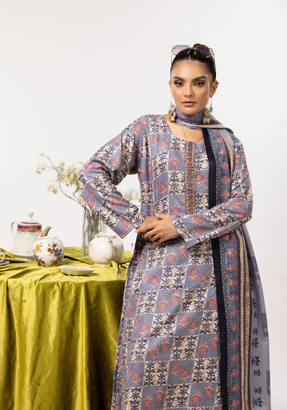 Wisteria Purple Printed Linen Salwar Kameez & Dupatta | 3 Pc | Ready-to-wear | Simrans