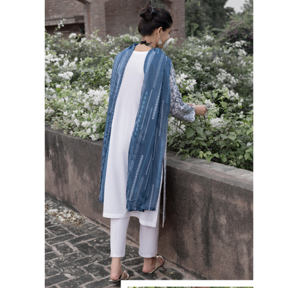 (White) Embroidered Linen 3 Pc Ready to Wear by Casuallite