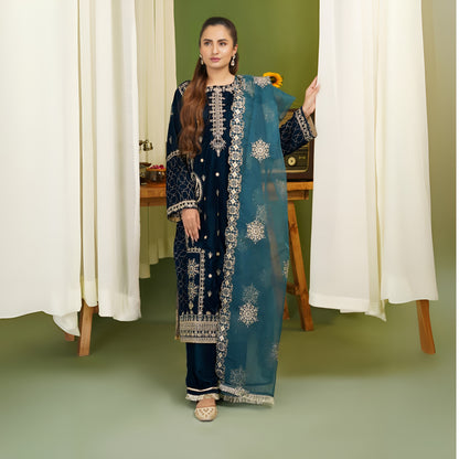 (Teal Blue) Luxury Velvet Ready to Wear Embroidered Collection by Simrans